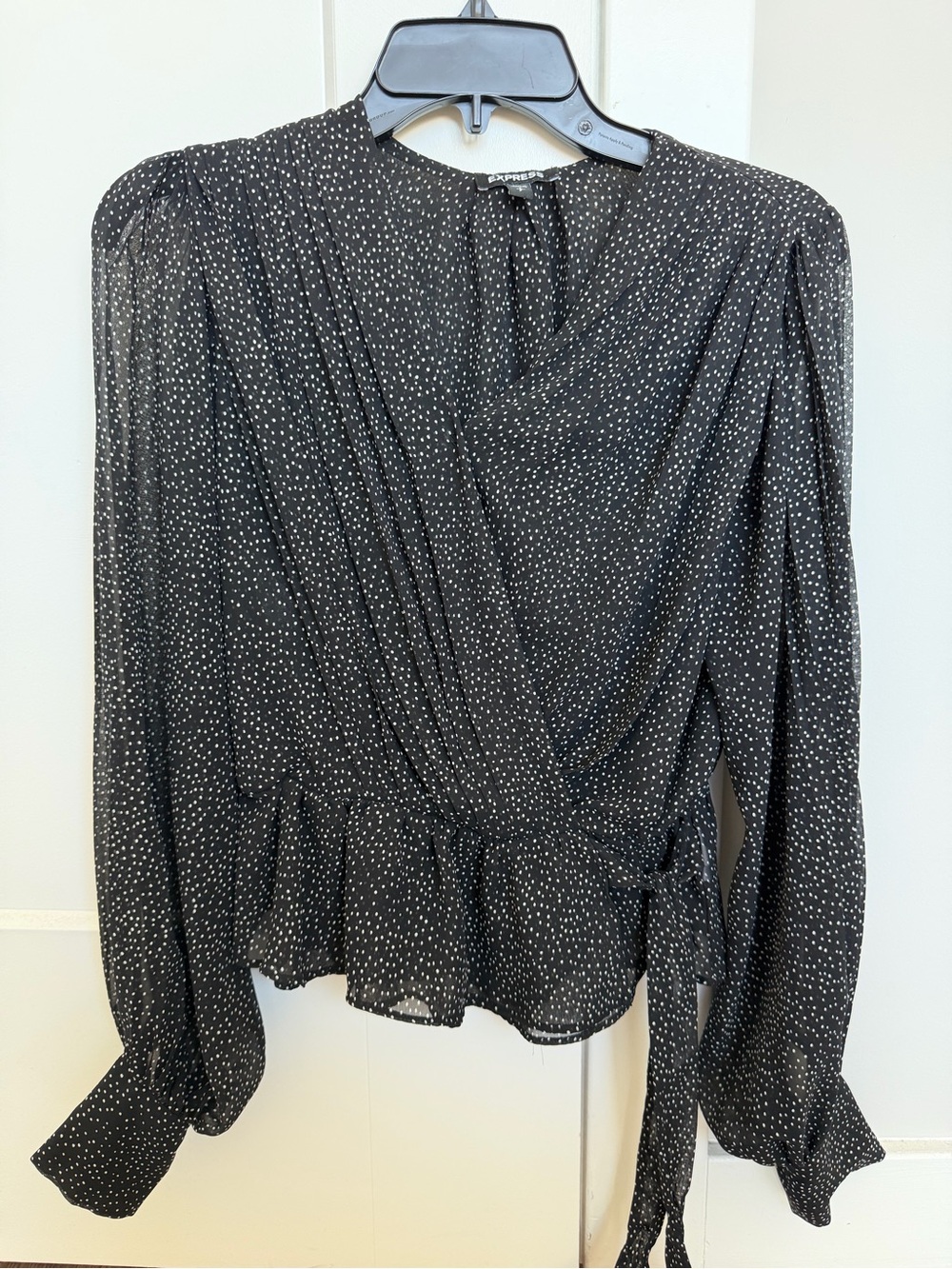 Express Women’s Black Dot Wrap Blouse